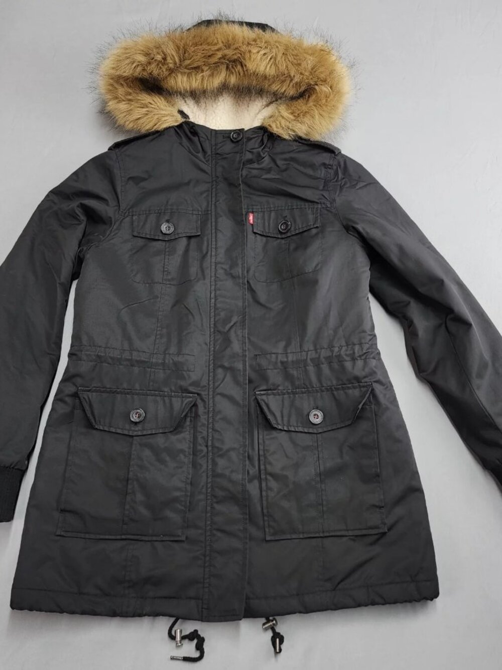 Levi's Women's Size M Black Faux Fur Hood Sherpa Lined Parka Winter Jacket